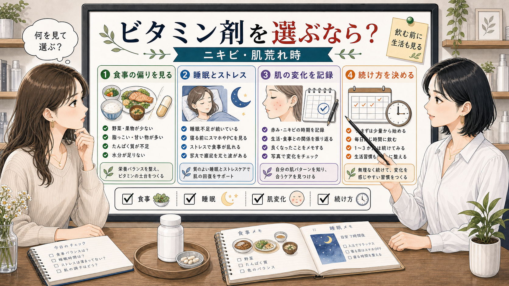 ニキビ時のビタミン剤選びを栄養と続け方で整理するアイキャッチ
