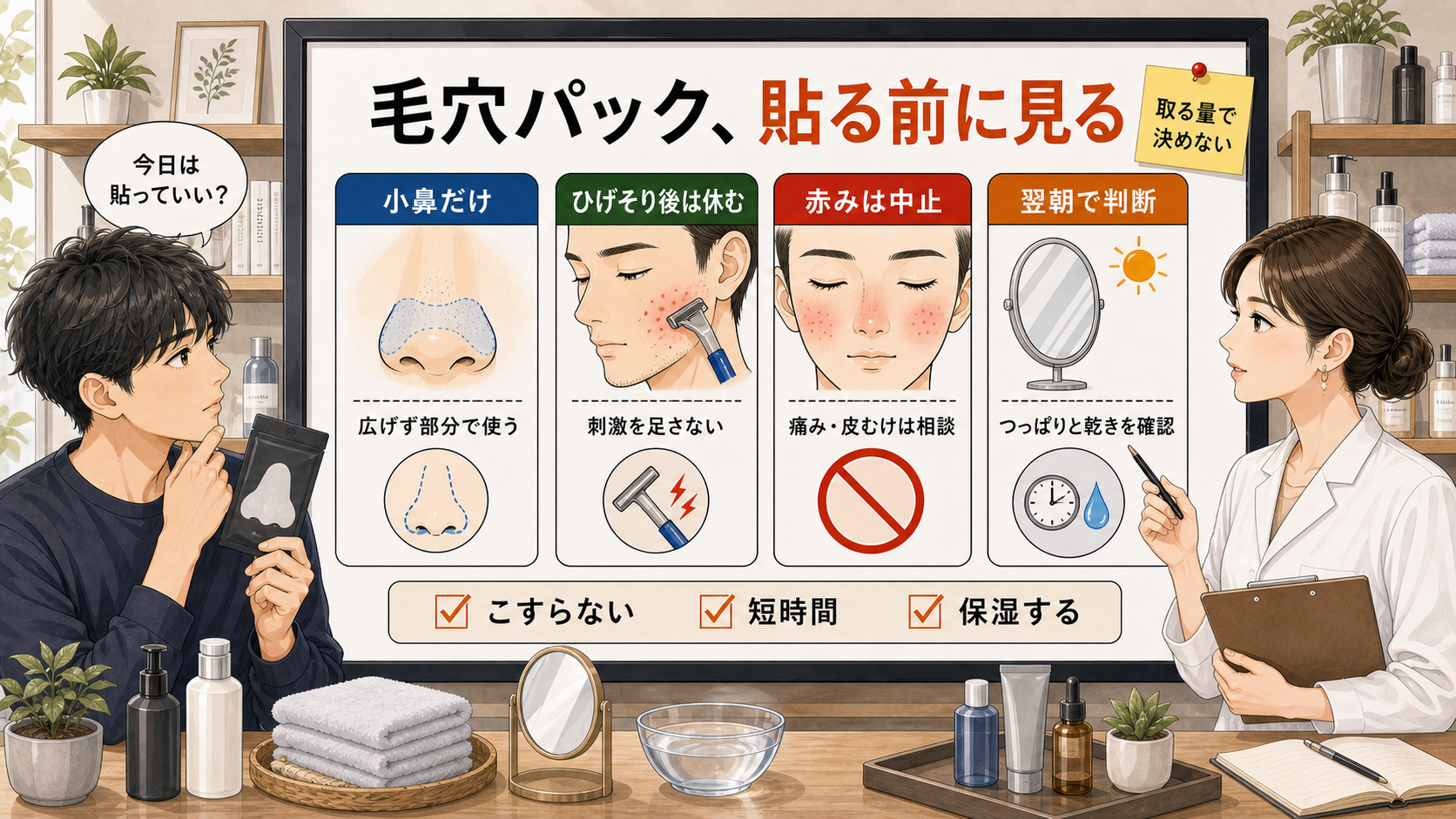 メンズの毛穴パックを小鼻、ひげそり後、赤み、翌朝で判断する1207基準の再生成アイキャッチ