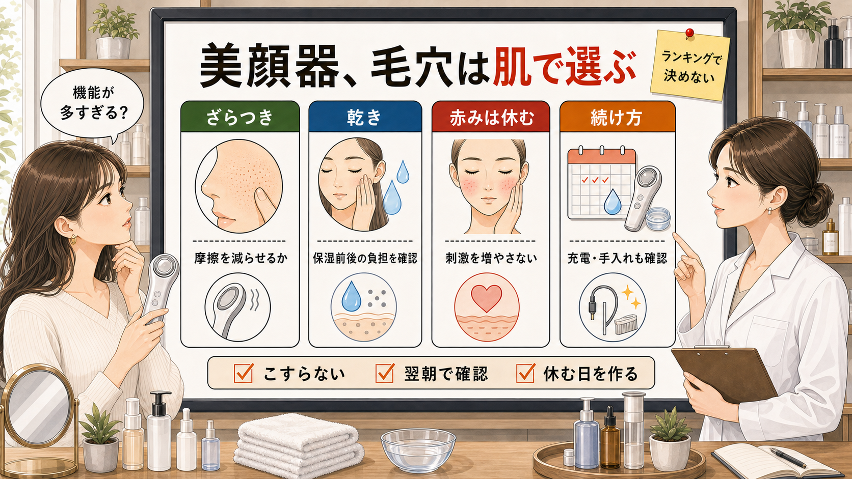 毛穴向け美顔器をざらつき、乾き、赤み、続け方で選ぶ1207基準の再生成アイキャッチ