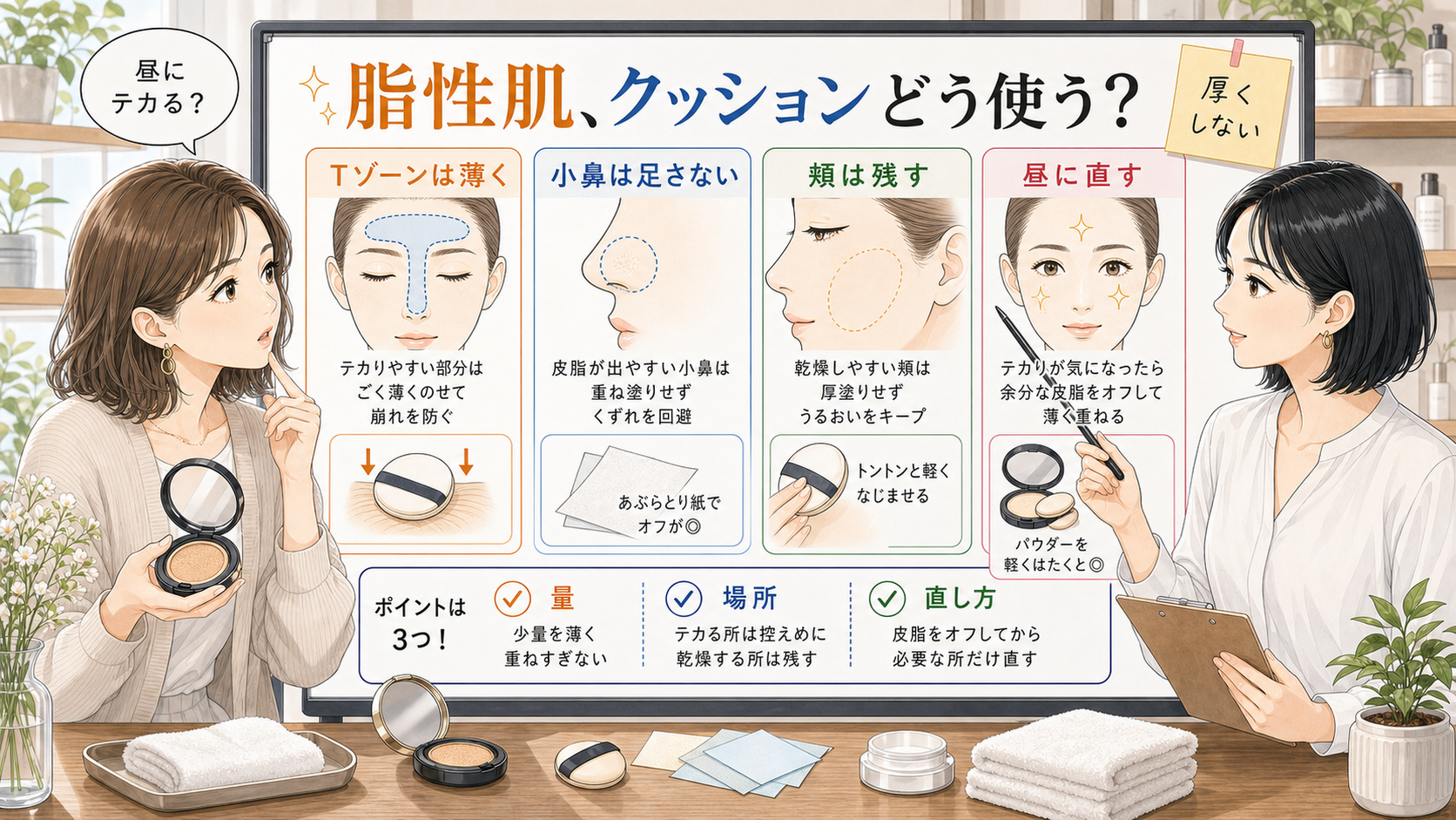 脂性肌でクッションファンデーションを使う量と直し方を整理した相談ボード