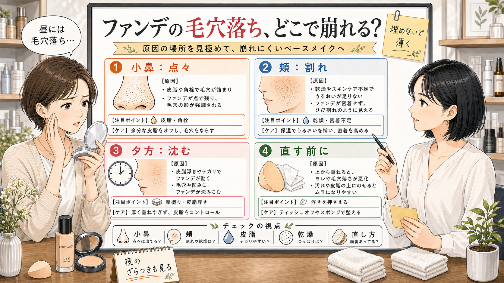 40代の毛穴レスファンデーションを薄膜と小鼻と頬の崩れ方で整理した相談ボード