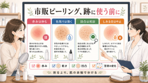 ニキビ跡に市販ピーリングを使う前の赤み色残り凹凸判断ボード