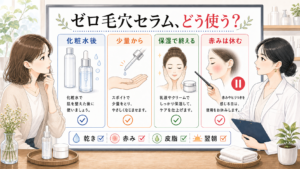 ゼロ毛穴セラムの使い方を化粧水後、少量、保湿、赤みは休むで整理した相談ボード