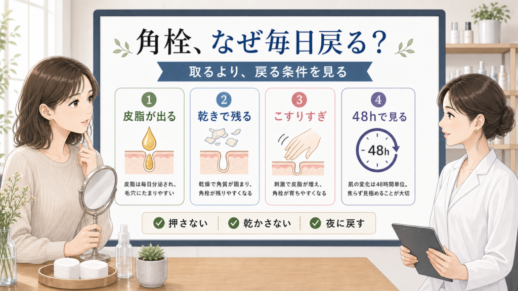毎日戻る角栓の原因を皮脂や乾燥や摩擦や48時間で整理した美容相談ボード