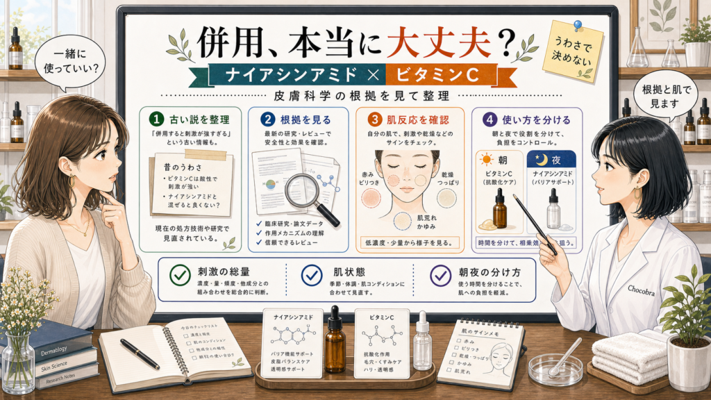 ナイアシンアミドとビタミンCの併用を皮膚科学の根拠と肌状態で整理するアイキャッチ
