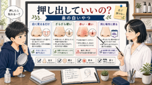 男子中学生向けに鼻の白いやつを押し出す前の白さ硬さ赤み戻りを整理するアイキャッチ