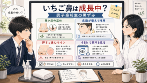 男子高校生のいちご鼻と黒ずみの正体を成長期の皮脂と48時間観察で整理するアイキャッチ