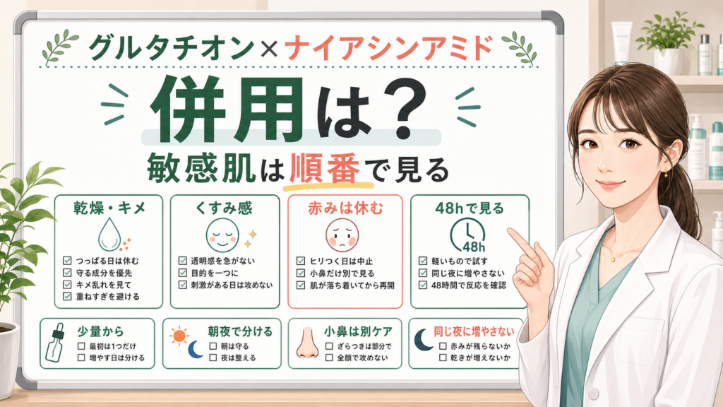 グルタチオンとナイアシンアミド併用を敏感肌の順番で整理するアイキャッチ