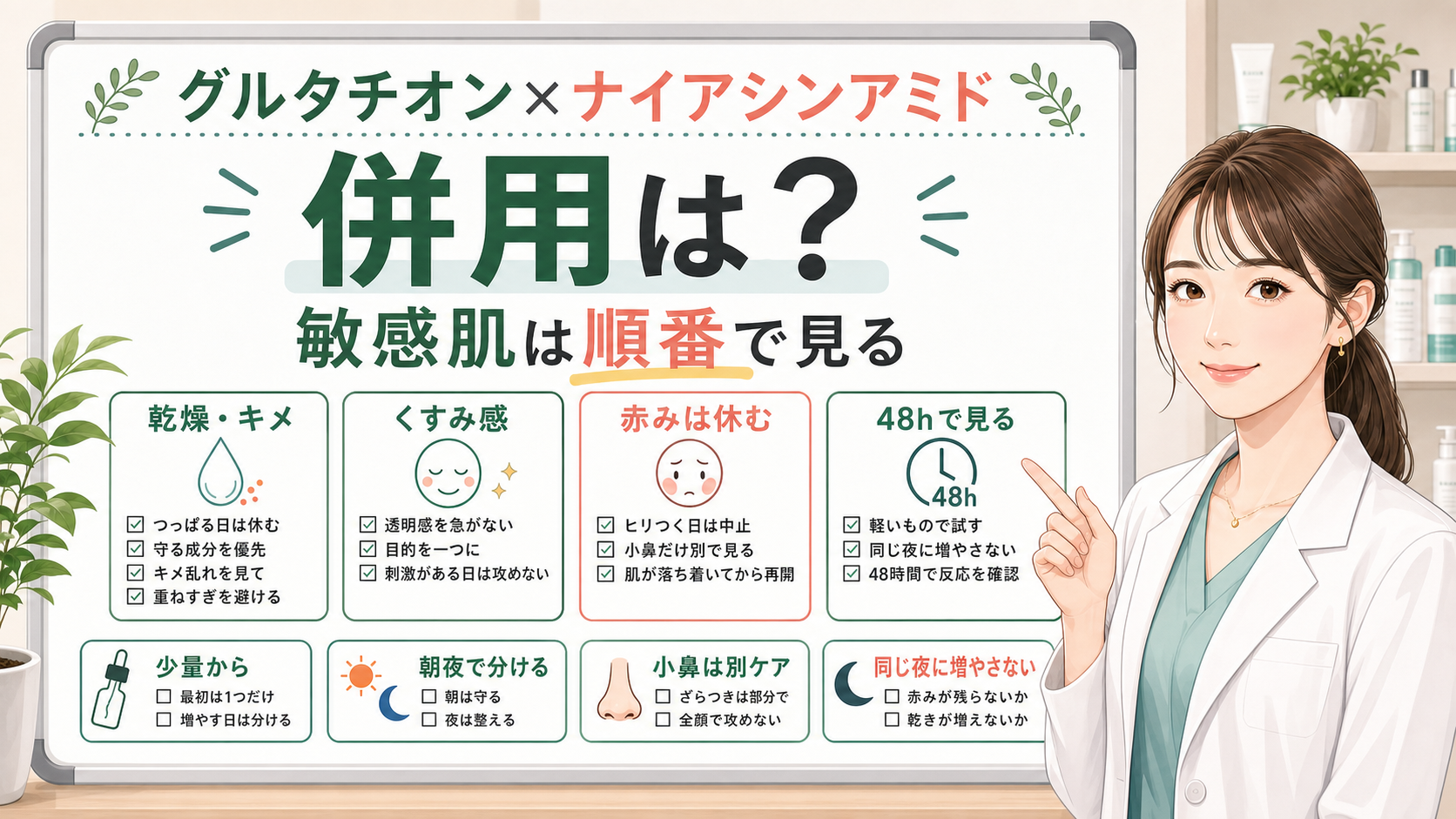 グルタチオンとナイアシンアミド併用を敏感肌の順番で整理するアイキャッチ