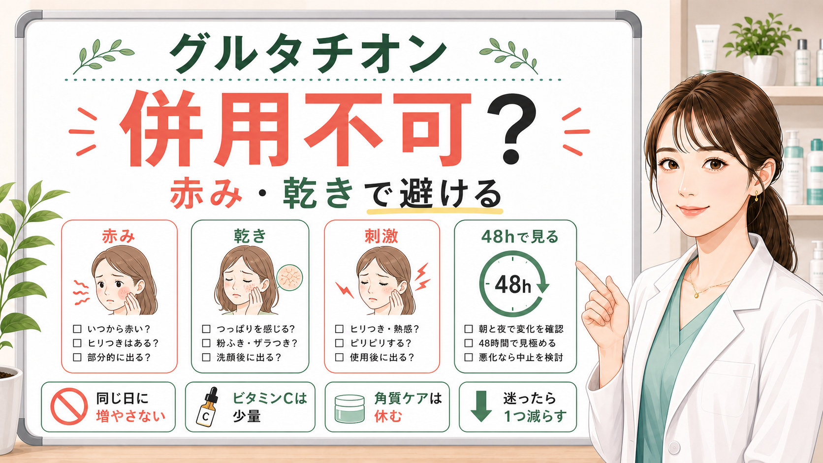 グルタチオン併用不可を赤みと乾きで判断するアイキャッチ