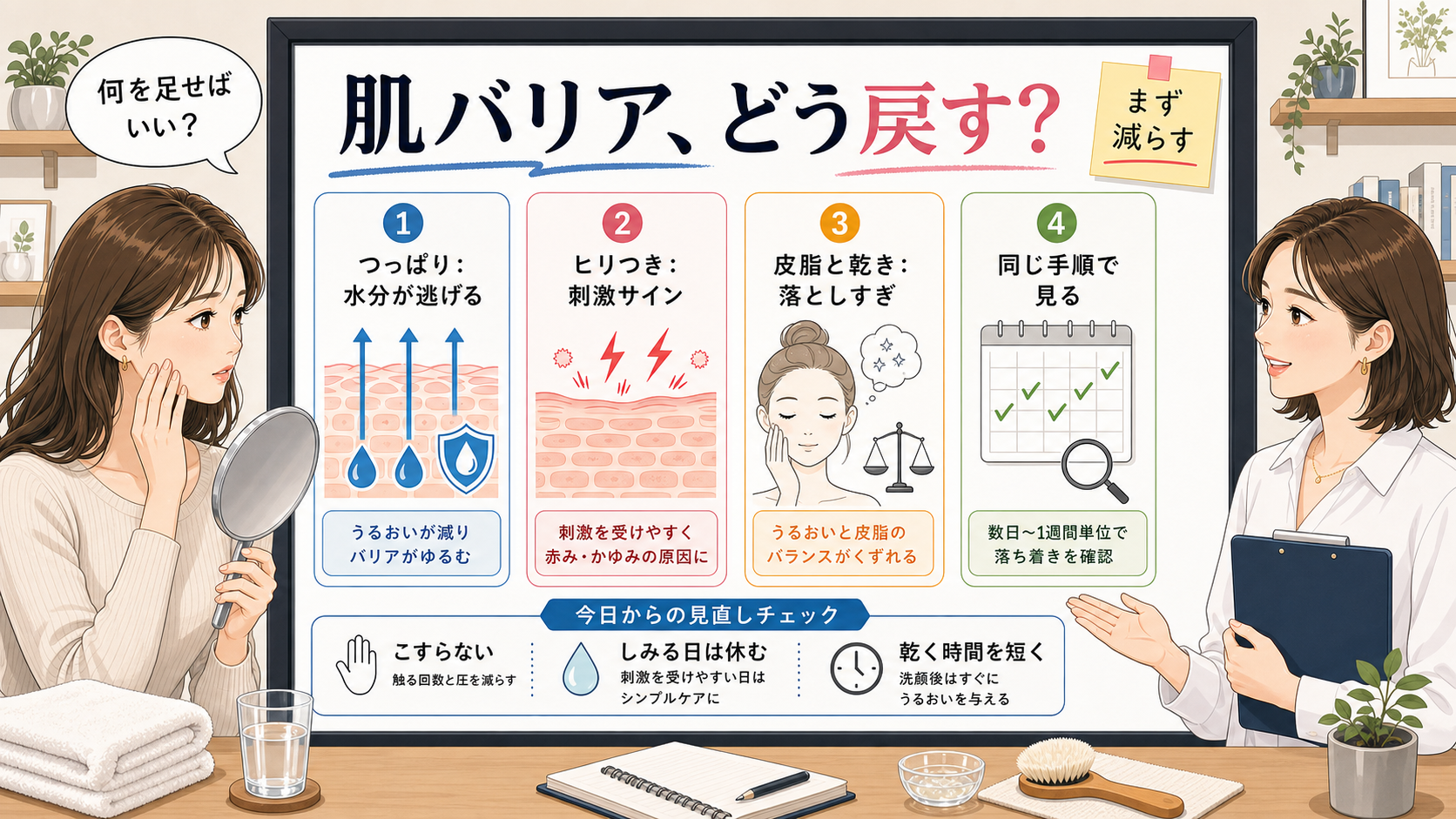肌バリア機能の回復順をつっぱり・ヒリつき・皮脂と乾き・同じ手順で整理するアイキャッチ