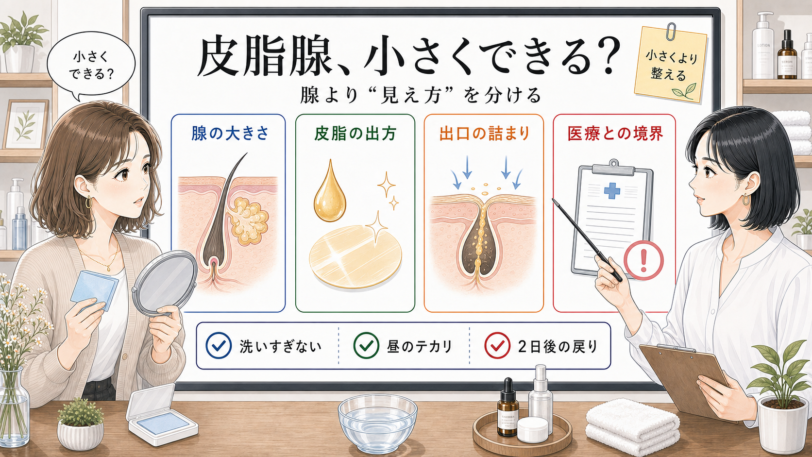 皮脂腺を小さくする前にテカリと毛穴の見え方を分ける相談ボード