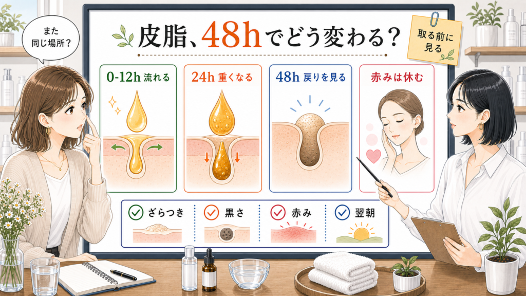 皮脂が48時間で重く見える流れと戻り方を整理した美容相談ボード