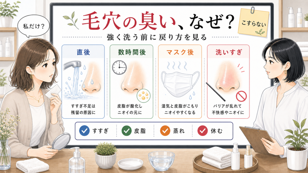 毛穴が臭い気がする時に鼻まわりの戻り方を見る美容相談ボード