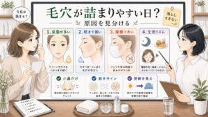 毛穴が詰まりやすい原因を皮脂と乾きと摩擦で見分ける図