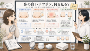 鼻の毛穴の白いポツポツが皮脂フィラメントか角栓かを比較する解説ボード