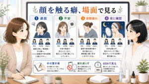 無意識に顔を触る心理を退屈、不安、姿勢疲れ、夜の確認で整理するアイキャッチ