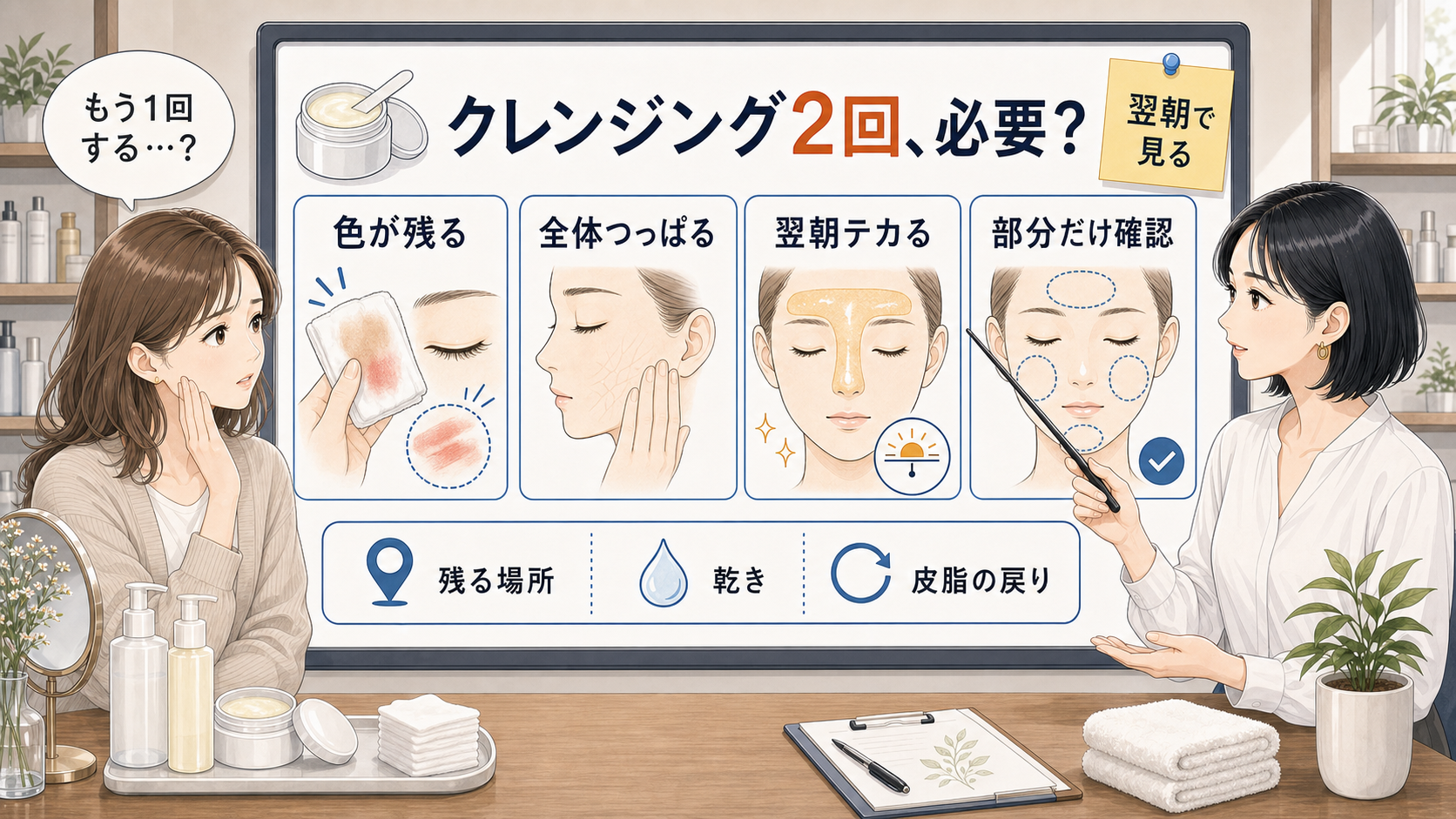 クレンジング2回が必要かを肌の状態で判断する比較ボード