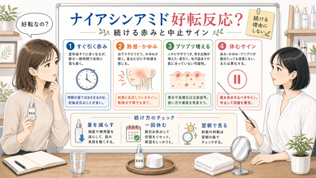 ナイアシンアミドの好転反応と中止サインを整理する比較ボード