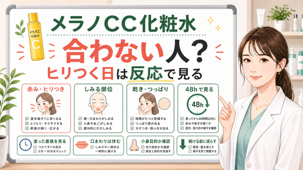 メラノCC化粧水が合わない人を赤みとヒリつきで判断するアイキャッチ
