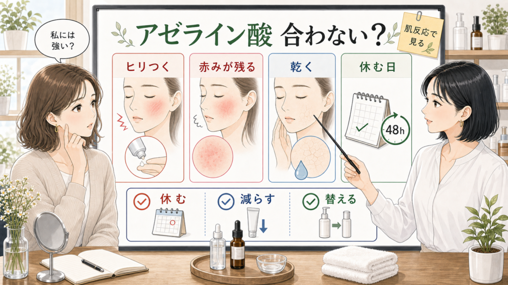 アゼライン酸が合わない人の肌反応を休む・減らす・替えるで整理する美容相談ボード