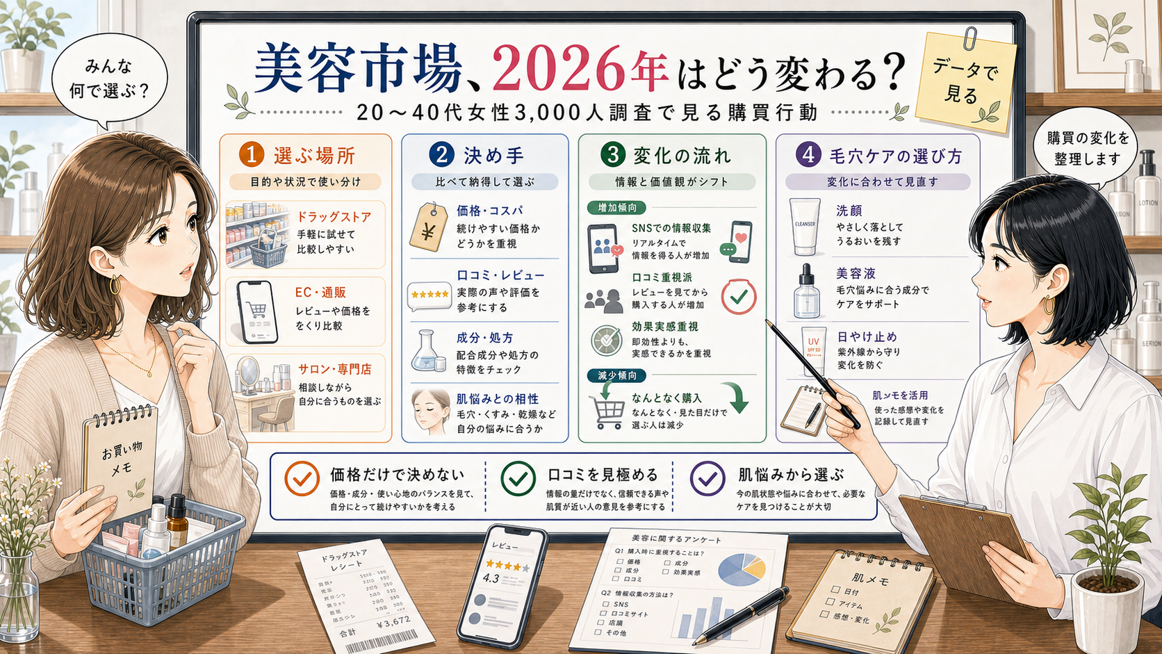 美容市場の変化と20代から40代女性の購買行動を整理する美容調査アイキャッチ
