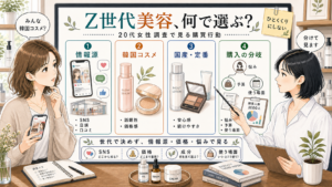 Z世代の美容購買行動と韓国コスメ・国産定番・情報源の違いを千冬が相談ボードで整理するアイキャッチ