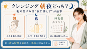 クレンジングは朝夜どっちかを朝・夜・休む日で整理したアイキャッチ