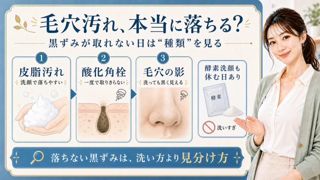 毛穴汚れが本当に落ちるかを皮脂汚れ・酸化角栓・毛穴の影で整理したアイキャッチ