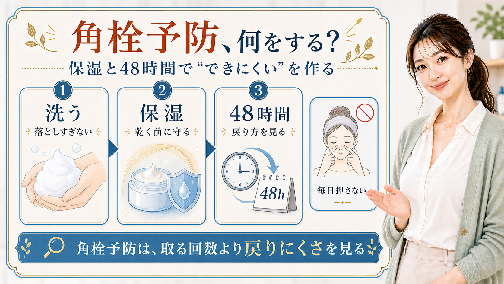 角栓予防を洗う・保湿・48時間で整理したアイキャッチ