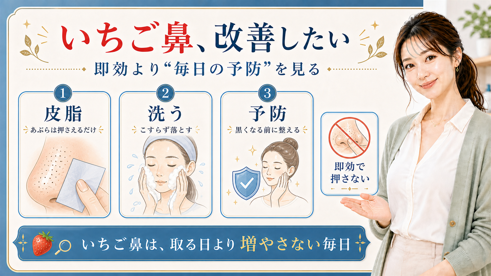 いちご鼻改善を皮脂・洗う・予防で整理したアイキャッチ