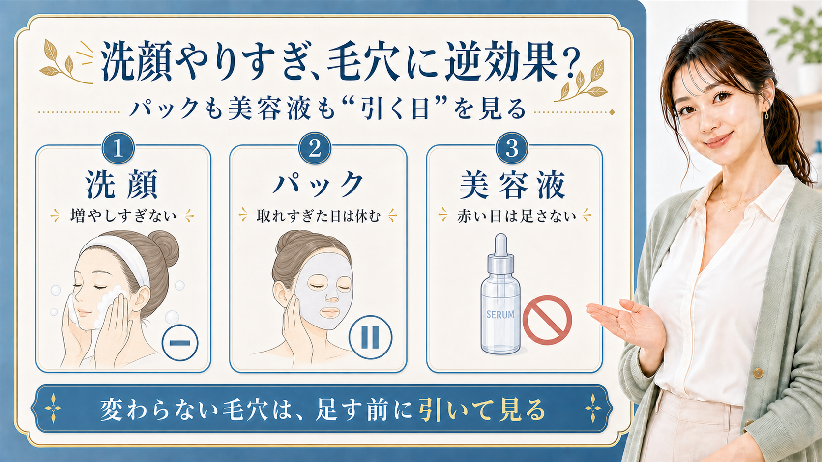 洗顔・パック・美容液を足す前に引いて見る毛穴ケア解説ボード
