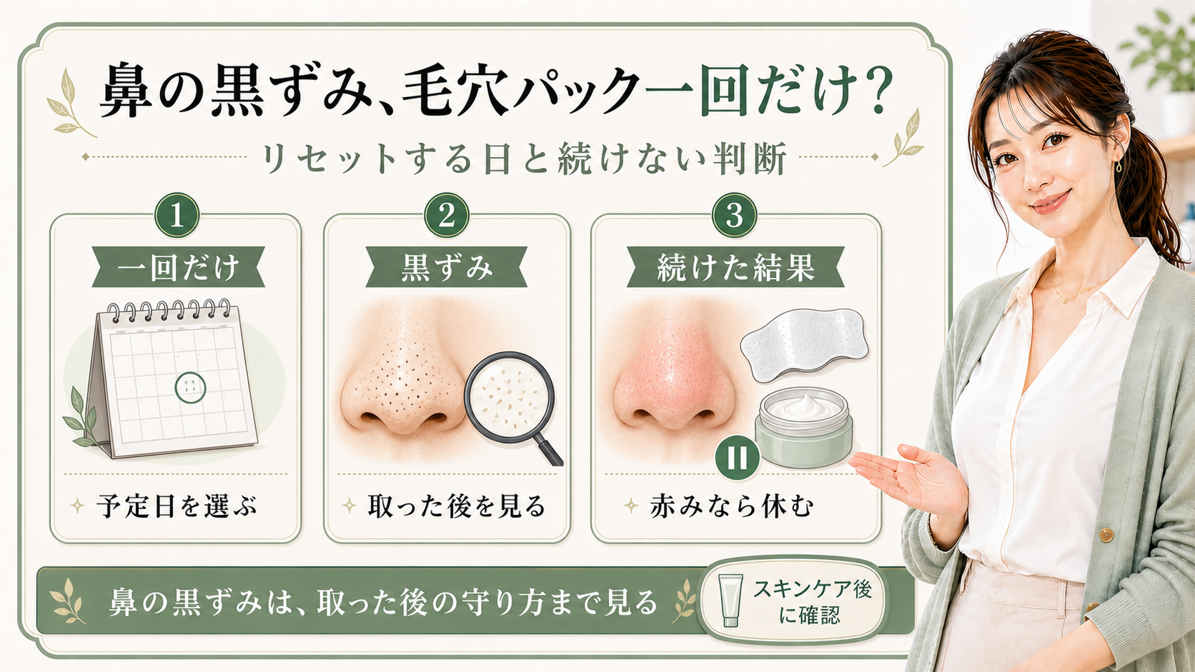 鼻の黒ずみと毛穴パック一回だけを続けない判断で説明する解説ボード