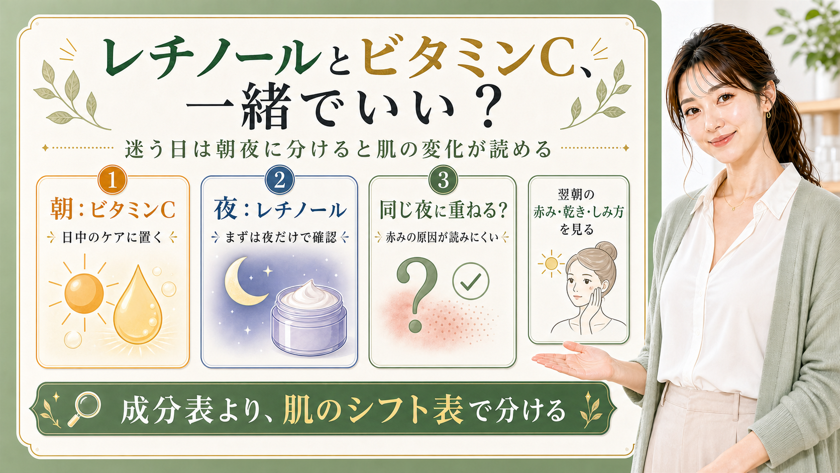 レチノールとビタミンCを朝夜で分ける判断基準を整理する最新美容ボード