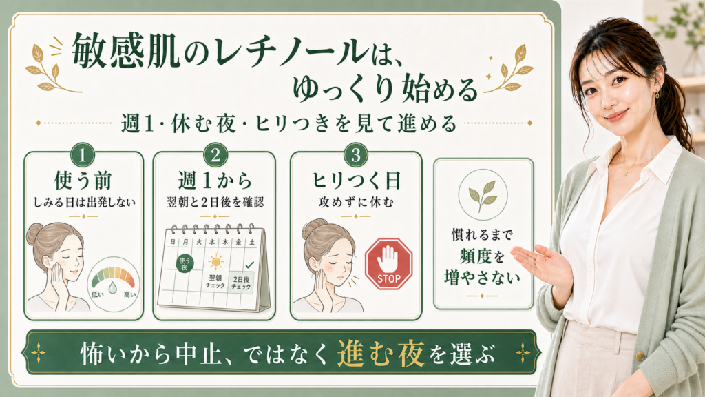 敏感肌のレチノールを週1からゆっくり始める判断を整理する最新美容ボード