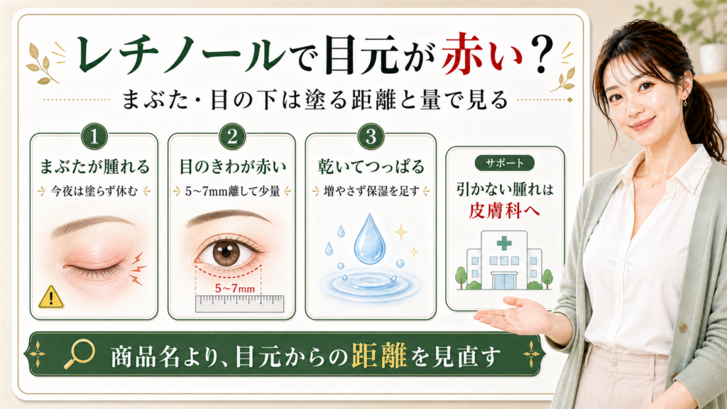 レチノールで目元が赤い・まぶたが腫れる時の距離と量を整理する最新美容ボード