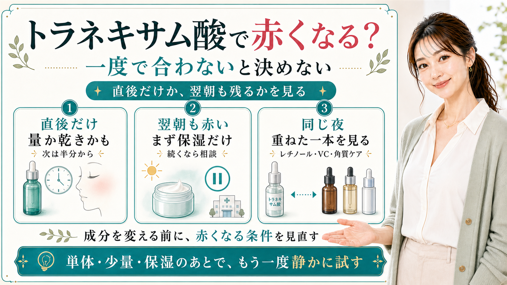 トラネキサム酸で赤くなっても一度で合わないと決めない