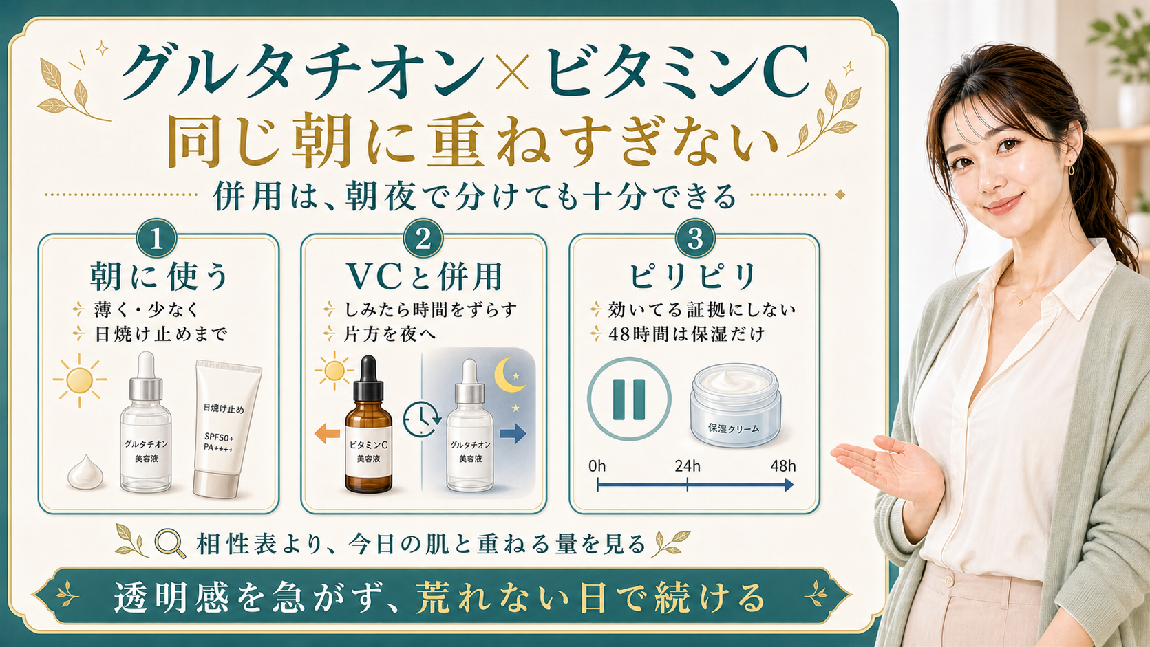 グルタチオンとビタミンCは同じ朝に重ねすぎない