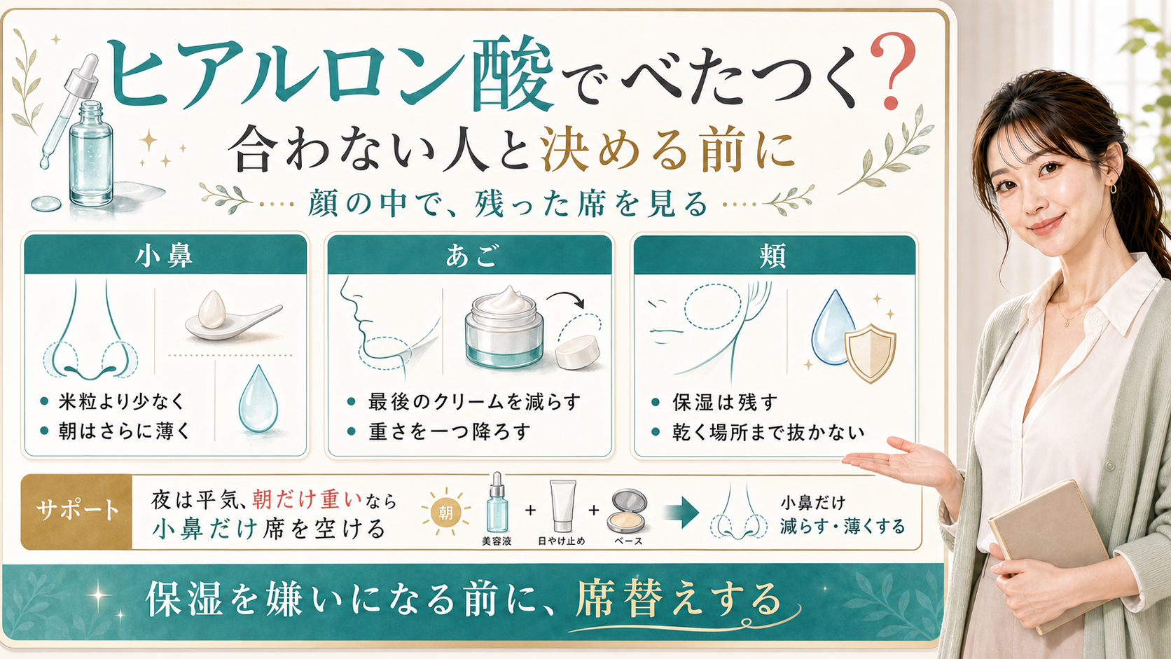 ヒアルロン酸でべたつくなら合わない人と決める前に席替えする
