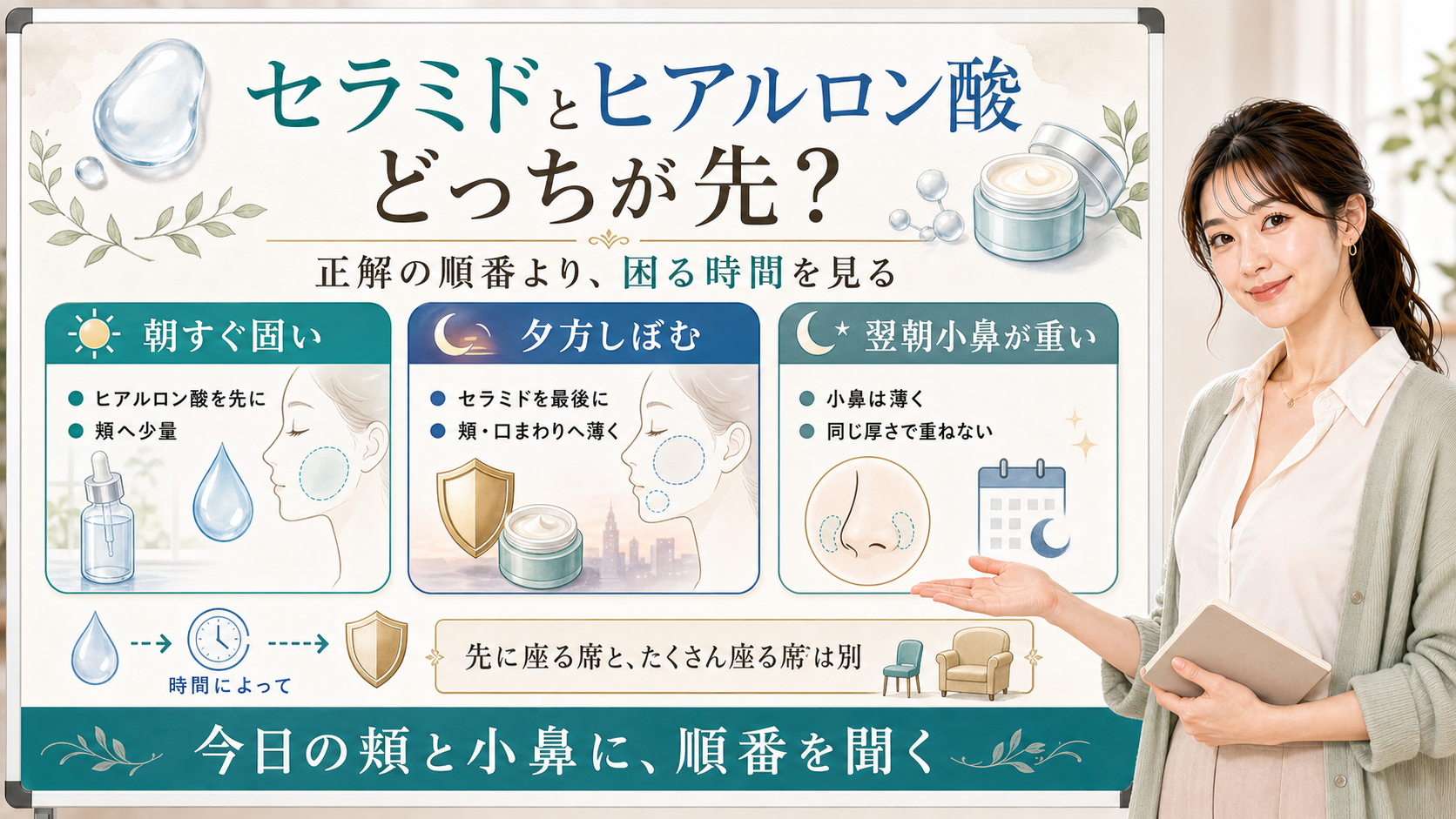 セラミドとヒアルロン酸どっちが先かは困る時間を見る