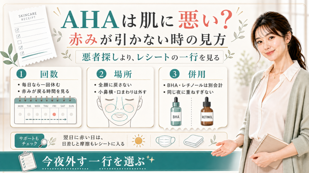 AHAは肌に悪いか赤みのレシートから外す一行を見る