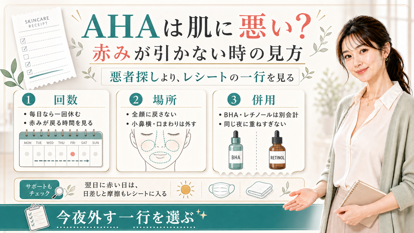 AHAは肌に悪いか赤みのレシートから外す一行を見る
