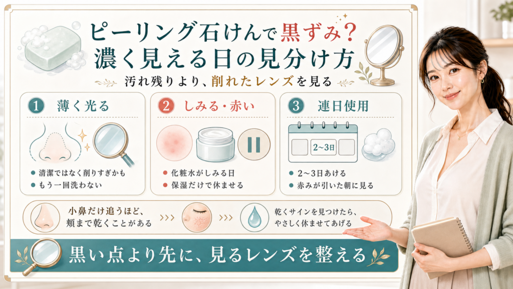 ピーリング石けんで黒ずみが濃く見える日は見るレンズを整える