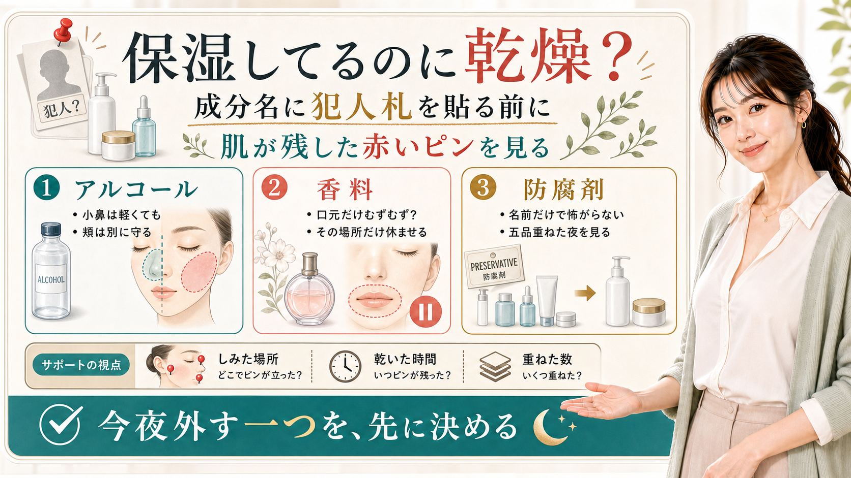 保湿してるのに乾燥する時は成分名より赤いピンを見る