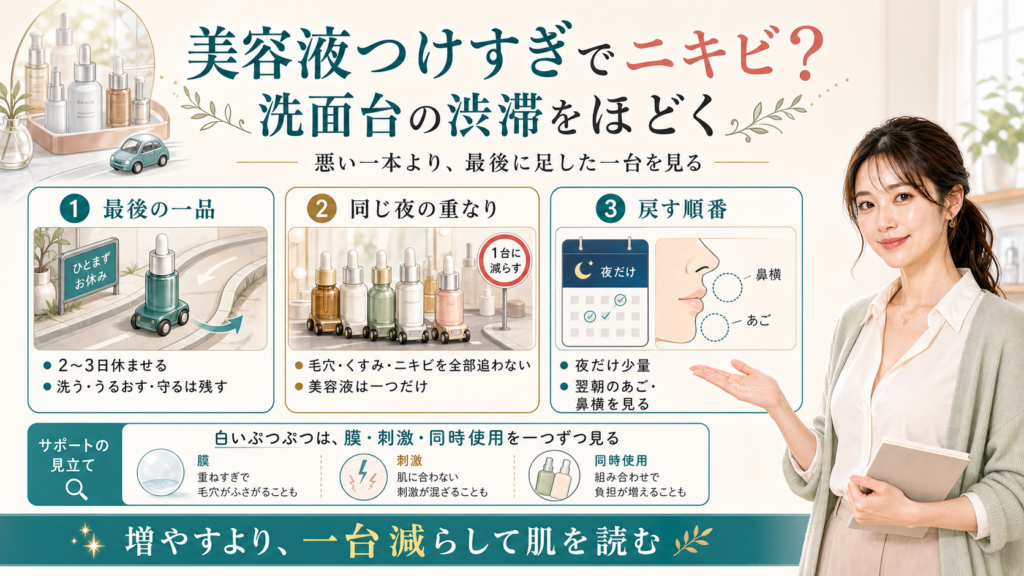 美容液つけすぎでニキビなら洗面台の渋滞をほどく