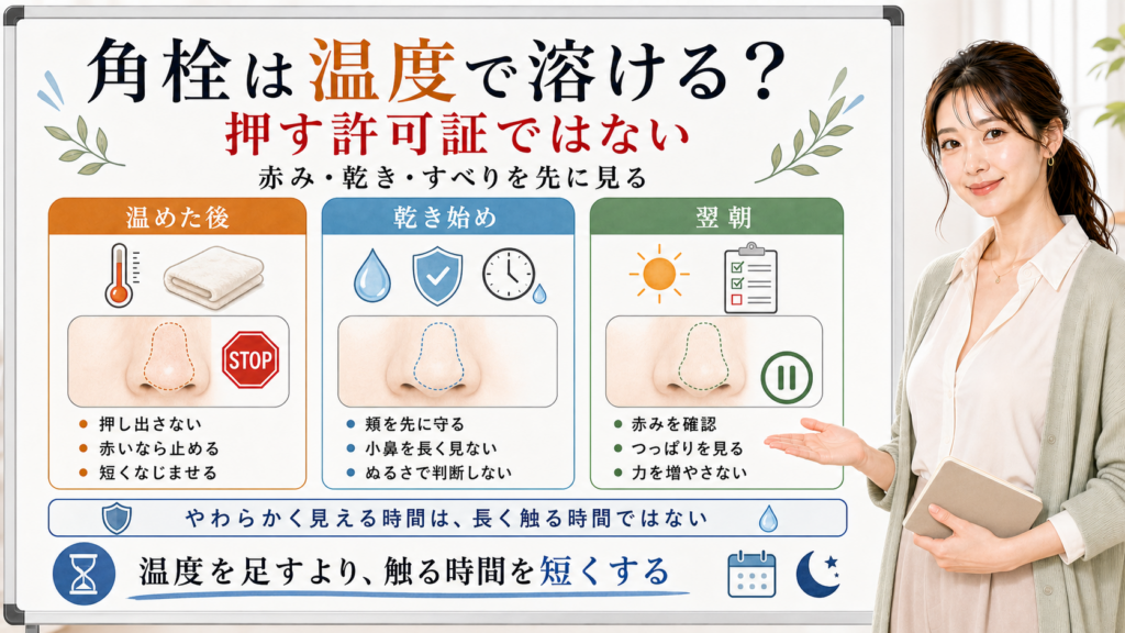 角栓は温度で溶けるより赤み乾きすべりを見て触る時間を短くする