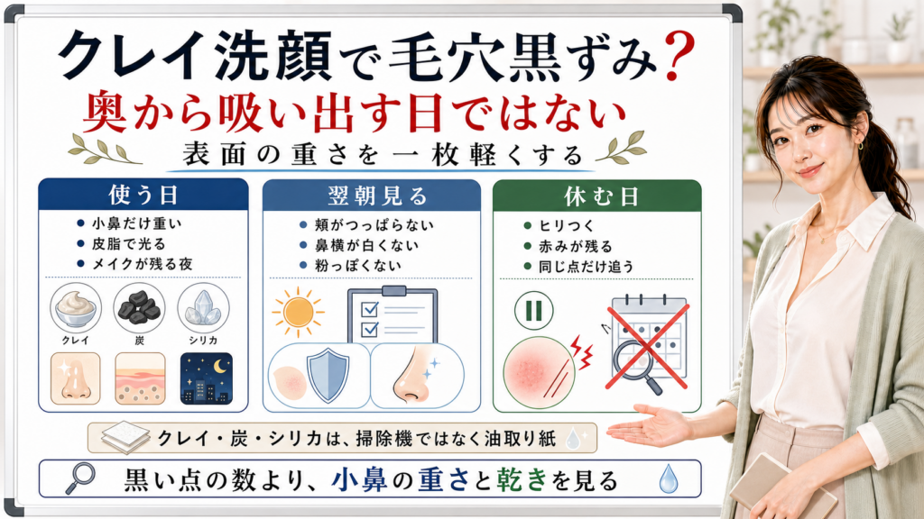 クレイ洗顔で毛穴黒ずみは奥から吸い出すのではなく表面の重さを見る