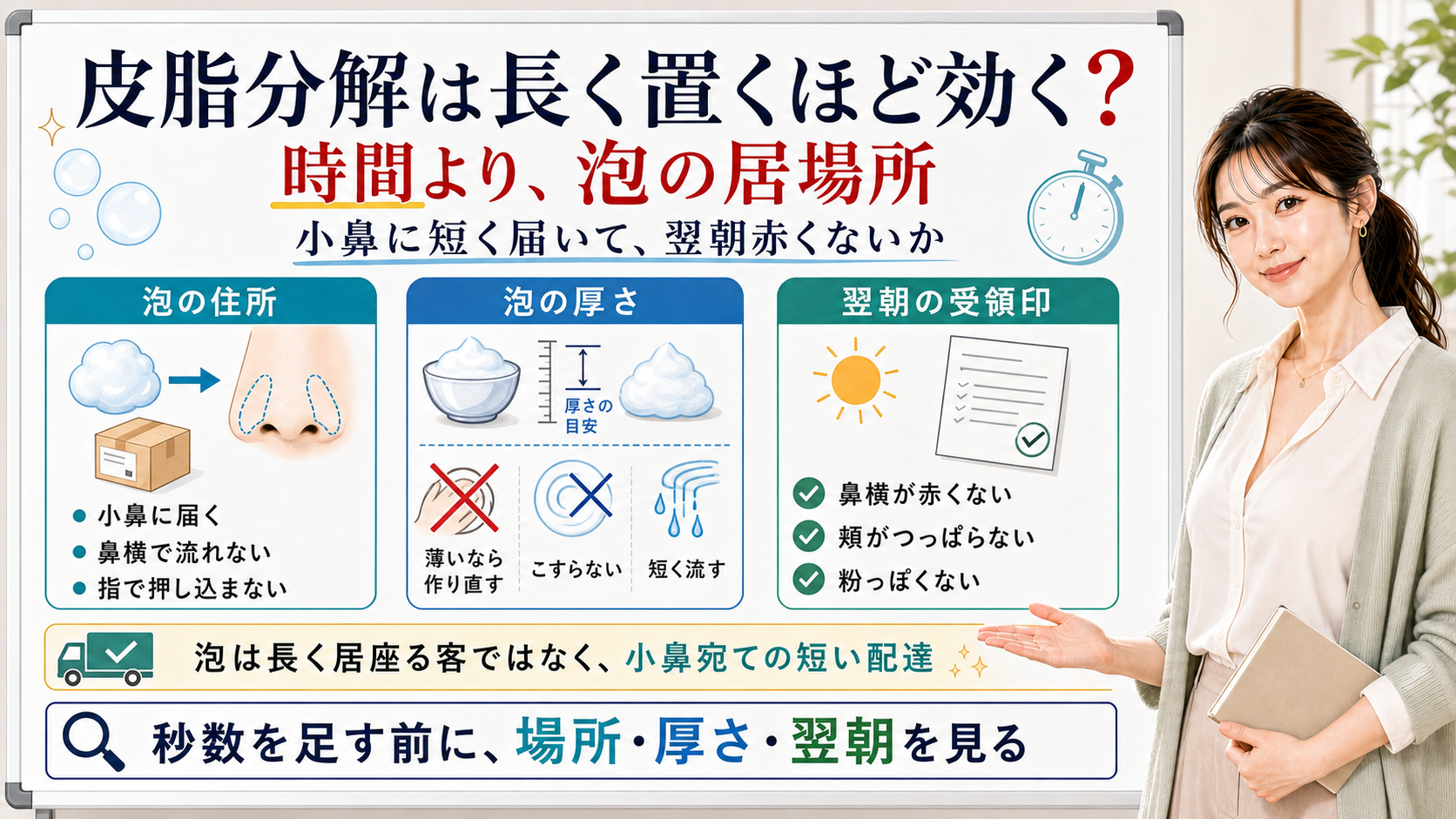 皮脂分解は長く置くより泡の居場所と厚さと翌朝の赤みを見る