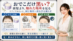 おでこだけ黒い時は前髪より触れた場所と戻る回数を見る