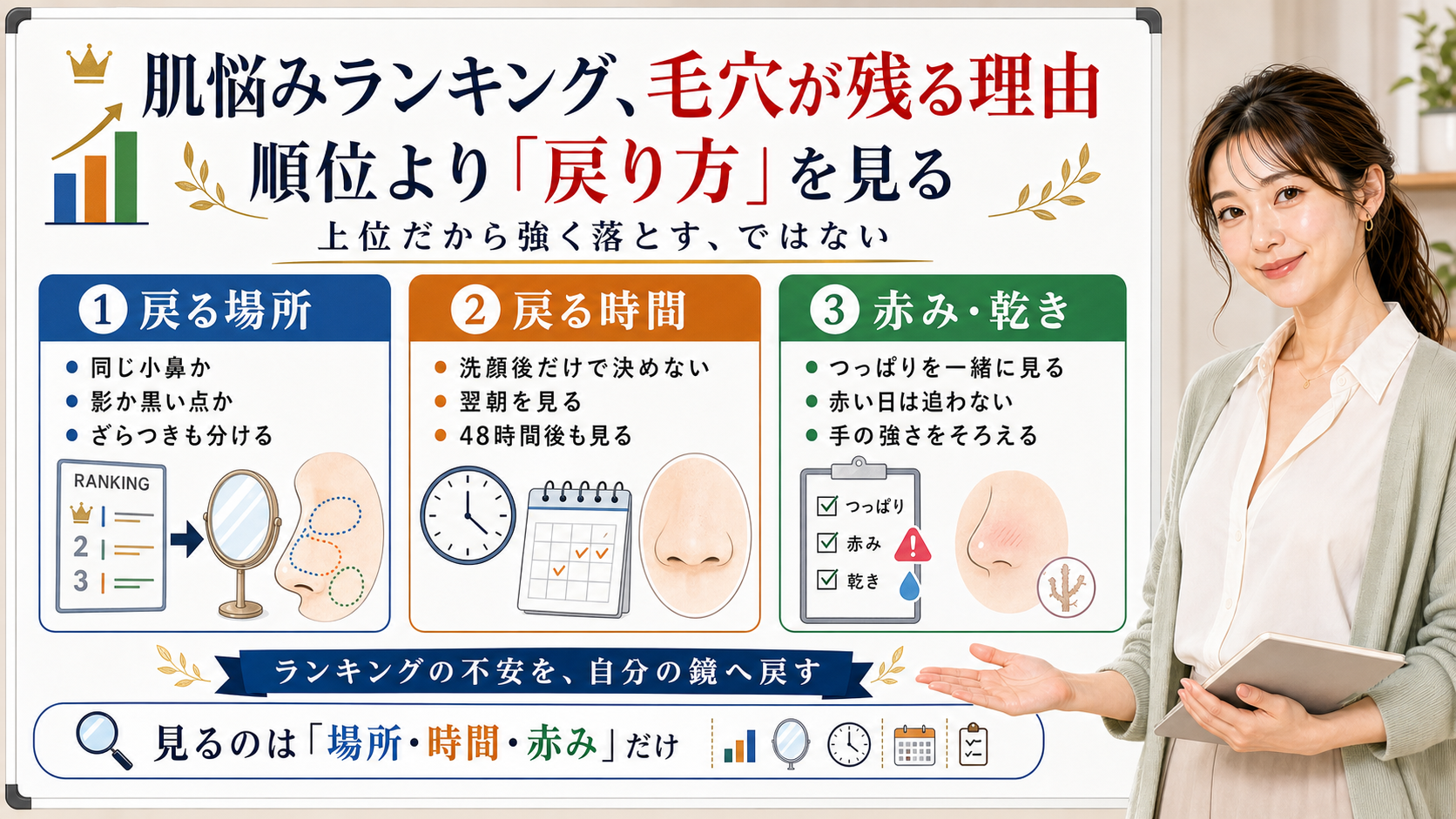 肌悩みランキングの毛穴悩みは順位より戻る場所時間赤みを見る